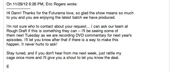 Email response from writer on Futurama