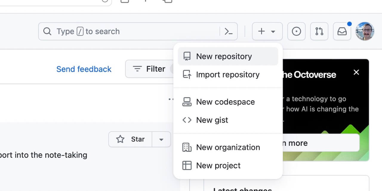 In Github, it’s showing exactly where the New Repo button is in the menu